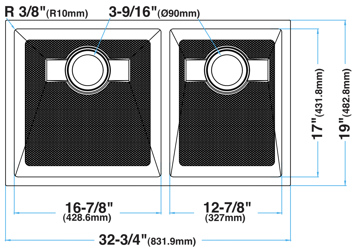 33-inch Undermount Kitchen Sink Double Bowl